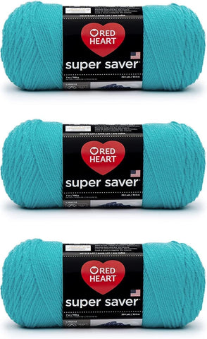 Red Heart Super Saver Turqua Yarn - 3 Pack of 198g/7oz - Acrylic - 4 Medium (Worsted) - 364 Yards - Knitting/Crochet