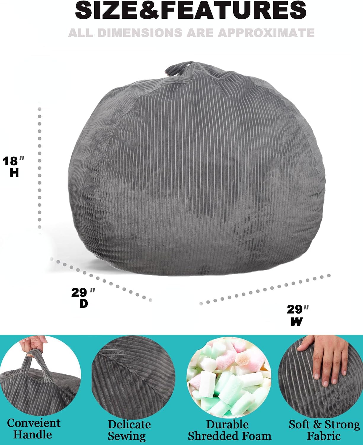 Bean Bag Chair, with Faux Rabbit Fur Cover for Teens and Kids, with Filling Memory Foam Bean Bag Chairs, Soft Faux Fur Fabric, 2.5 feet Round Fluffy Bean Bag Sofa Essential for Reading Games