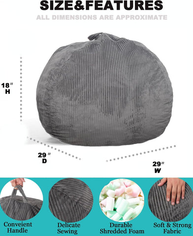 Bean Bag Chair, with Faux Rabbit Fur Cover for Teens and Kids, with Filling Memory Foam Bean Bag Chairs, Soft Faux Fur Fabric, 2.5 feet Round Fluffy Bean Bag Sofa Essential for Reading Games