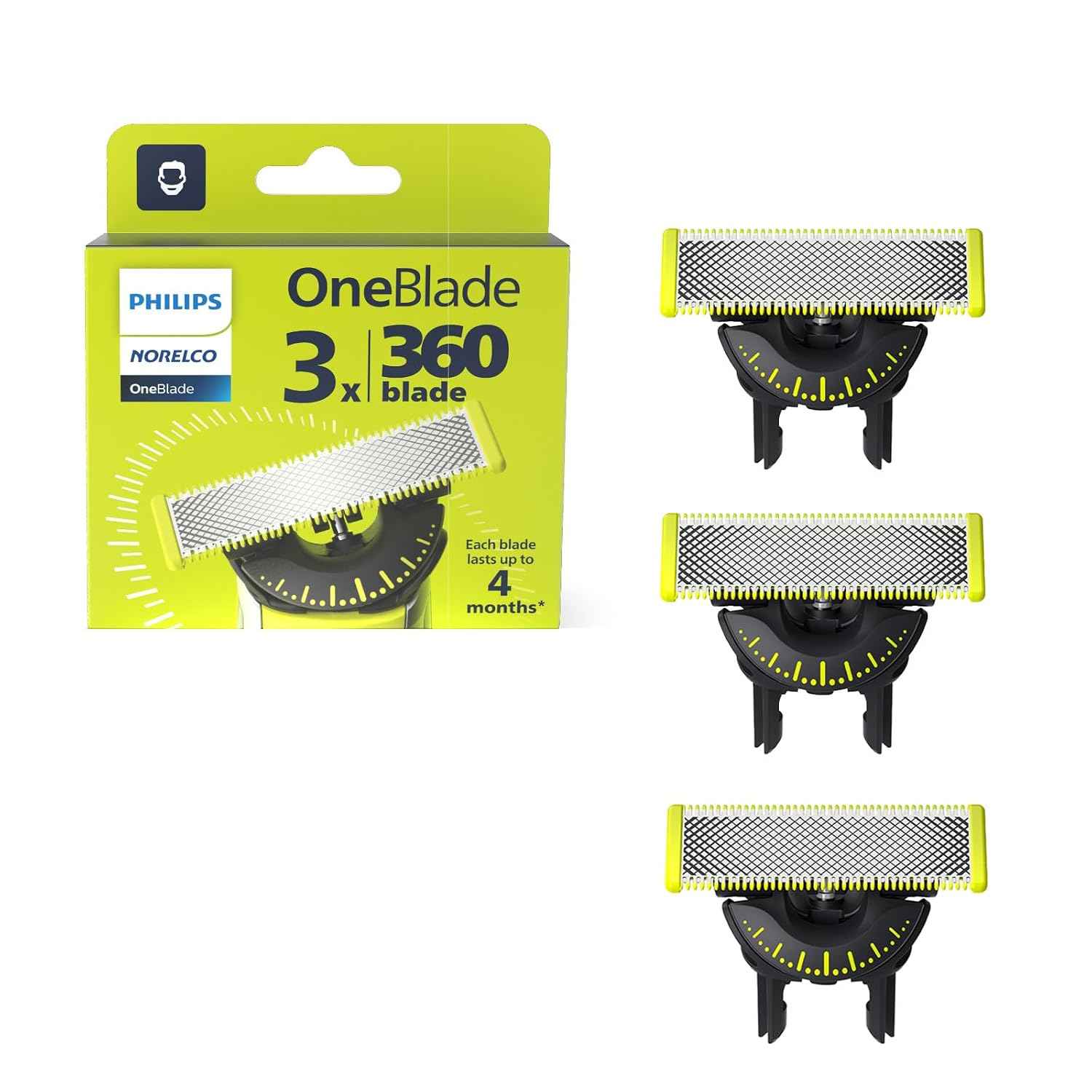 Philips Norelco OneBlade 360 Replacement Blades, 3 Pack | Genuine OneBlade 360 Blades, Stainless Steel, 360 Flex, Trim Edge and Shave, Up to 12-Month Supply, QP430/80