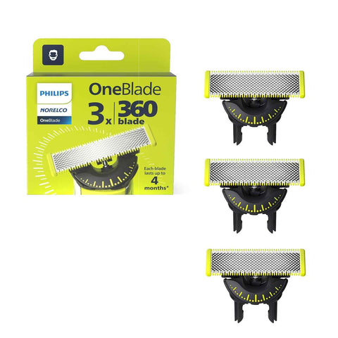 Philips Norelco OneBlade 360 Replacement Blades, 3 Pack | Genuine OneBlade 360 Blades, Stainless Steel, 360 Flex, Trim Edge and Shave, Up to 12-Month Supply, QP430/80
