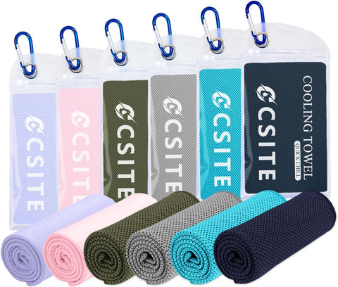 CSITE 6 Pack Cooling Towels (47"x12") for Neck and Face, Ice Towel for Hot Weather, Soft Breathable Chilly Gym Towels, Microfiber Towel for Work Out, Yoga, Running, Camping & More Activities