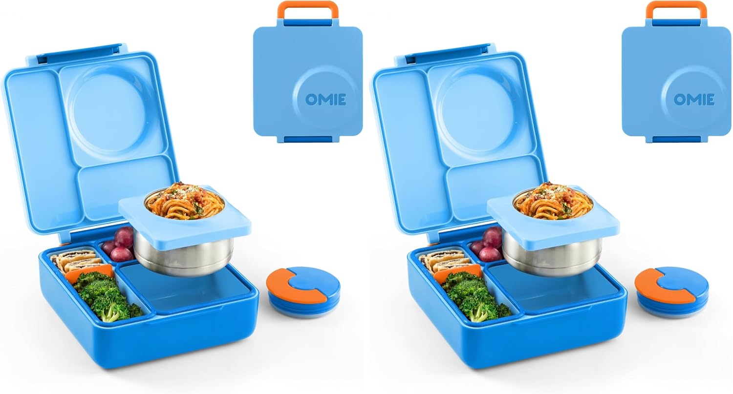 Omie OmieBox Kids Insulated Leakproof Bento Lunch Box with Food Jar (Blue Sky) (Pack of 2)