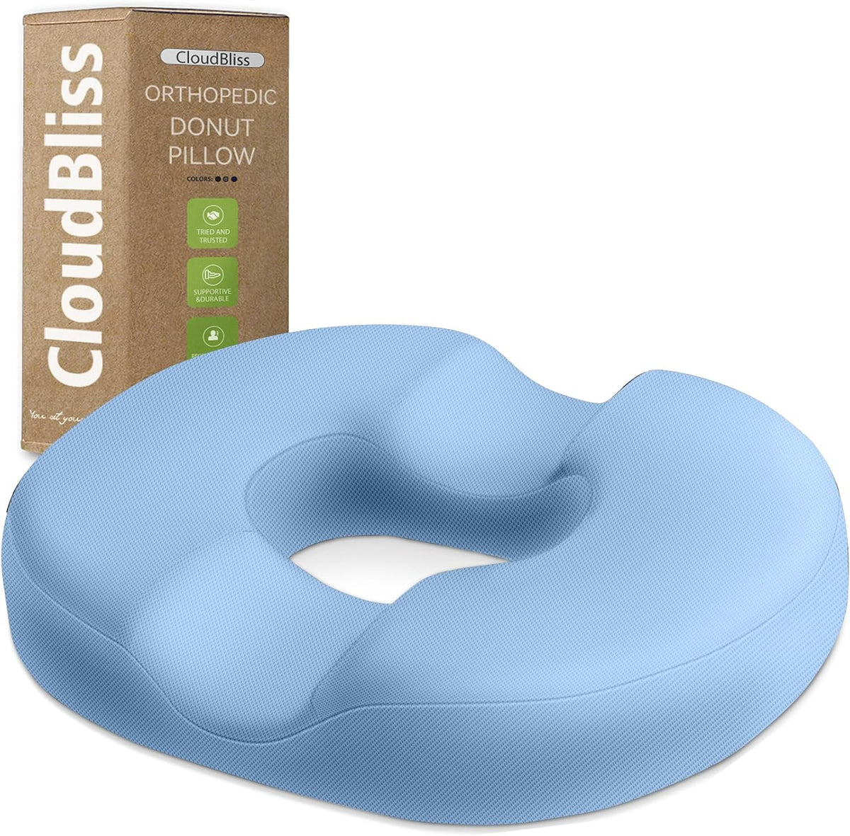 CloudBliss Donut Pillow Stadium Seat Cushion for Tailbone Pain Relief and Hemorrhoids, Memory Foam Seat Chair Cushion, Portable Seat Cushions for Bleachers, Car, Home & Office
