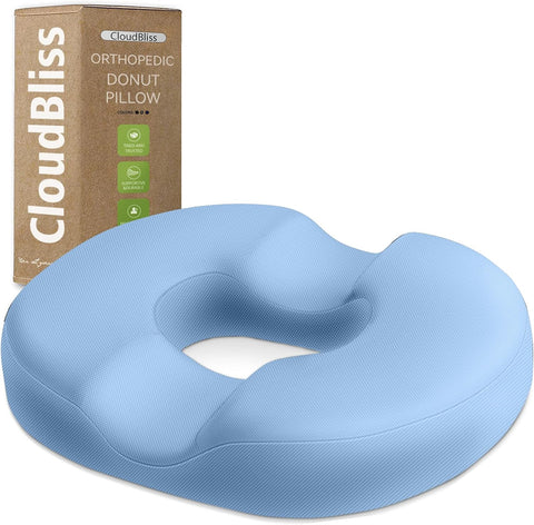 CloudBliss Donut Pillow Stadium Seat Cushion for Tailbone Pain Relief and Hemorrhoids, Memory Foam Seat Chair Cushion, Portable Seat Cushions for Bleachers, Car, Home & Office
