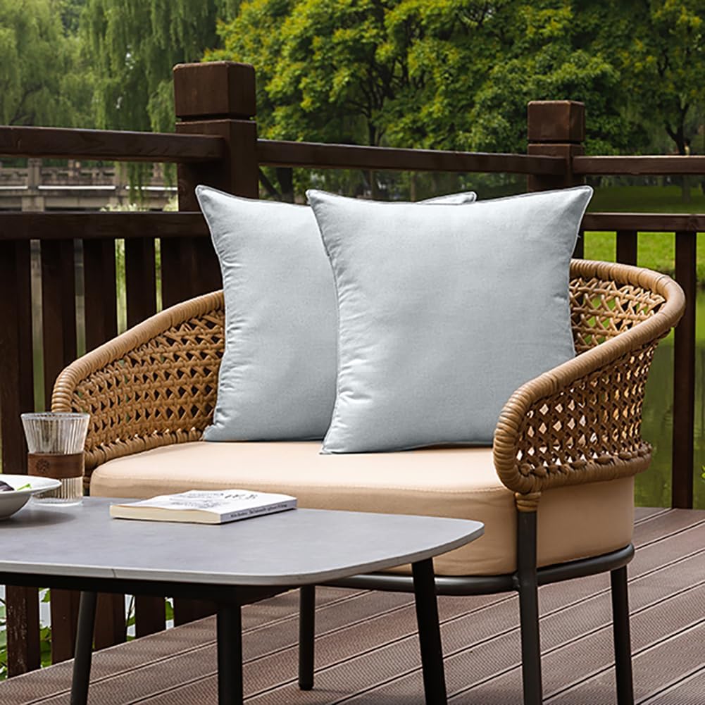 NiNi ALL Waterproof Outdoor Pillow Covers 16x16 Set of 2 Patio Light Grey