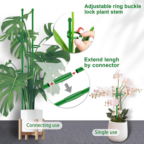 Plant Stakes 17 inch SupKing Support Stick Orchid Stakes with Clips 10Pcs Garden Plant Poles Extended to 3/4/5ft for Indoor Outdoor Potted Tomato Rose Amaryllis Vegetables Monstera -Green
