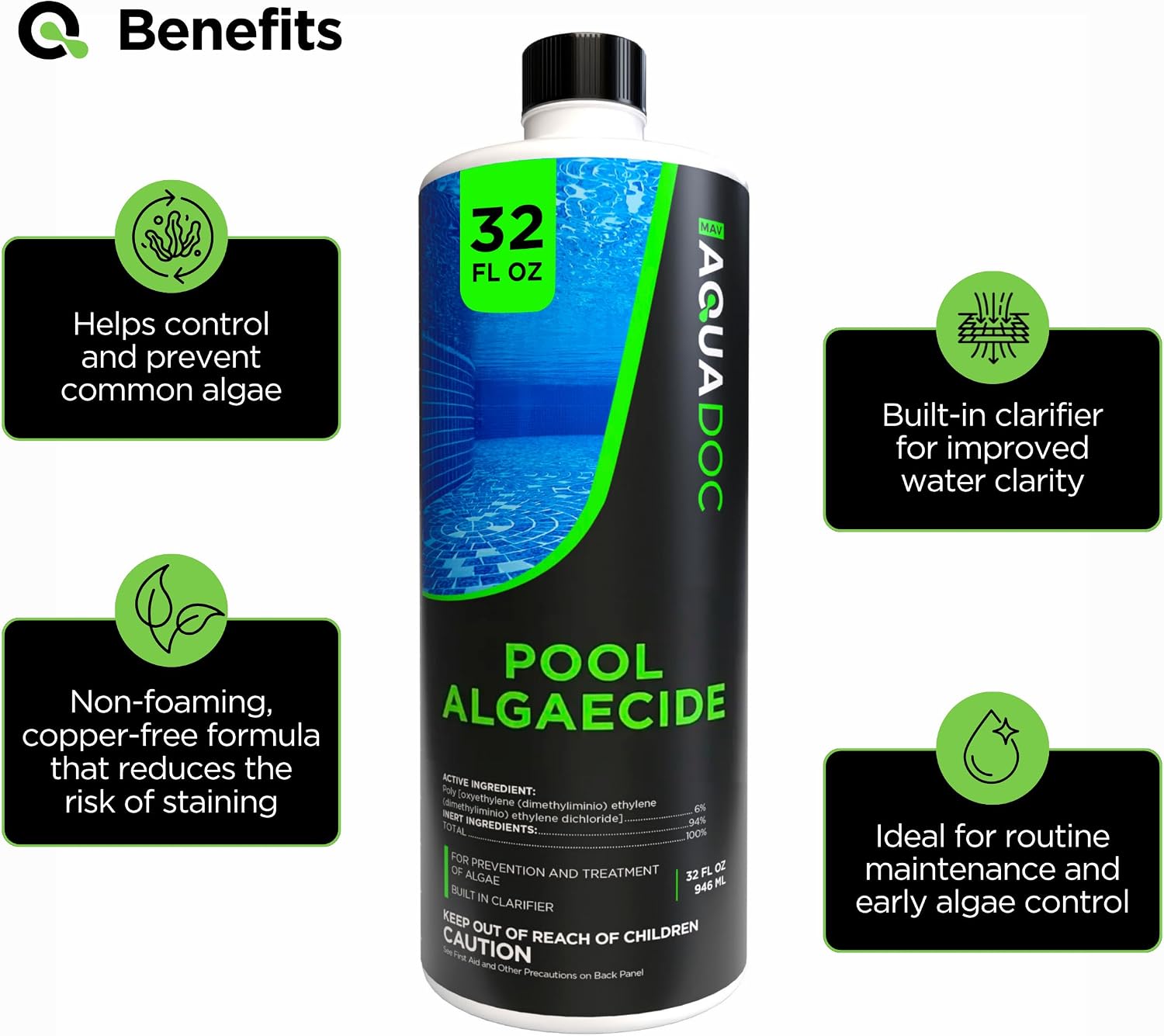 AquaDoc Liquid Algaecide for Swimming Pools 32 oz - Up to 2,500 Gallons
