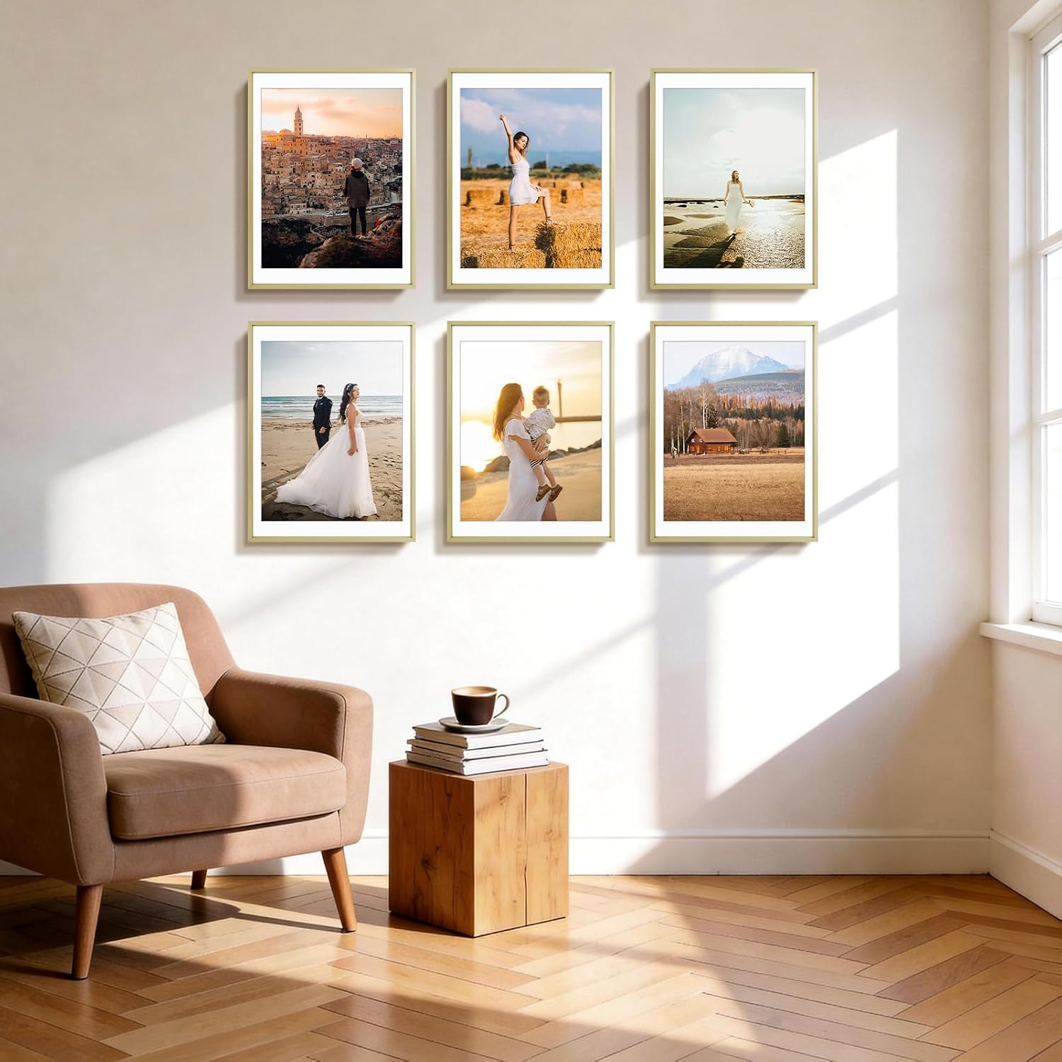 Golden State Art 12x16 Gold Aluminum Frame, Real Glass, Mat Fits 11x14