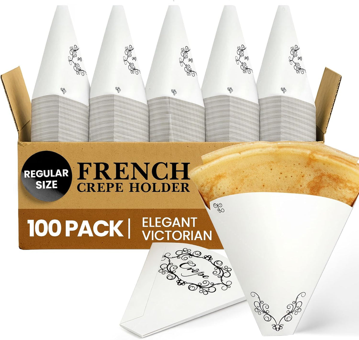 Friteshop Elegant Victorian French Crepe Holder, Regular 7x7 in - 100 Pack