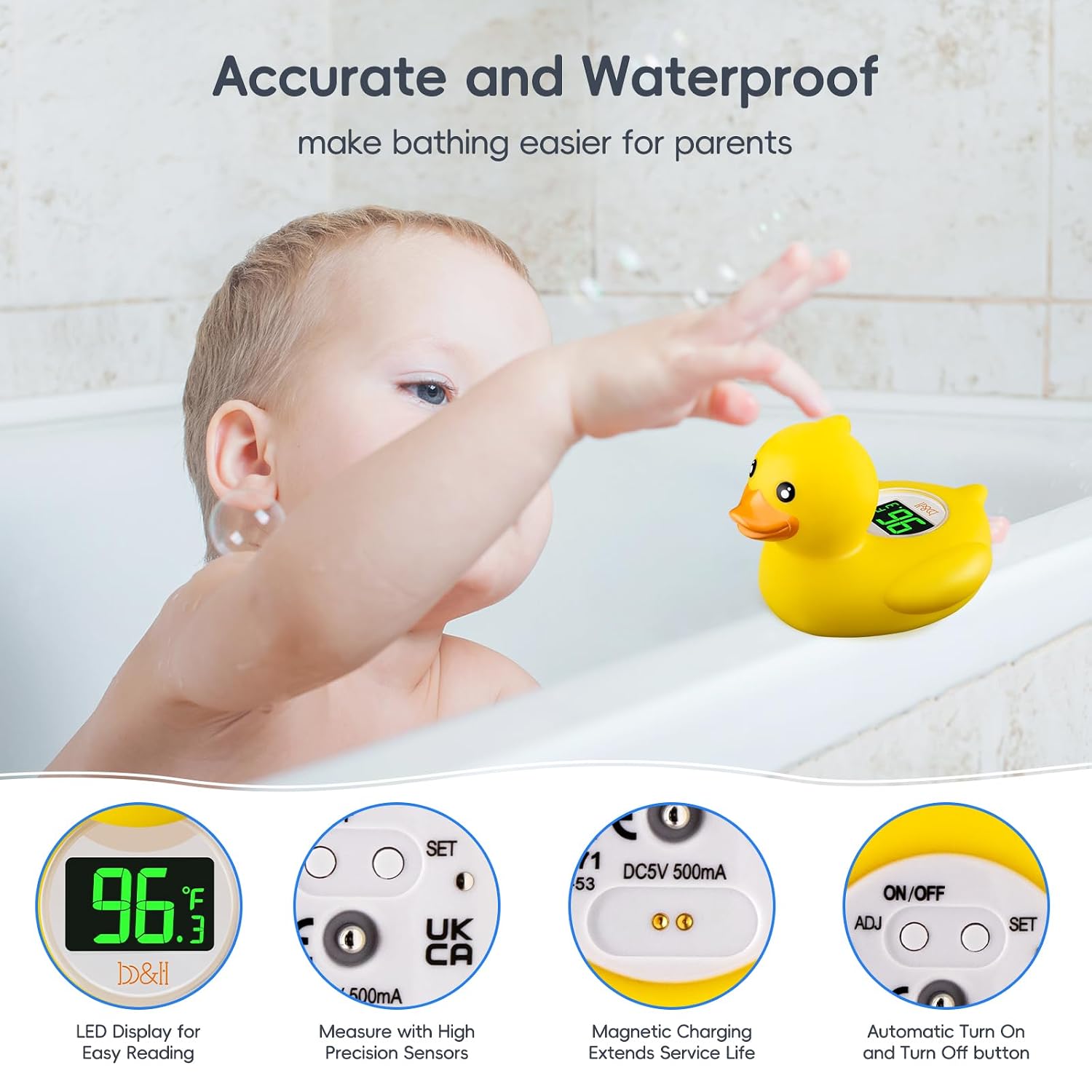 b&h Baby Bath Thermometer - USB Rechargeable (Classic Charging Duck)