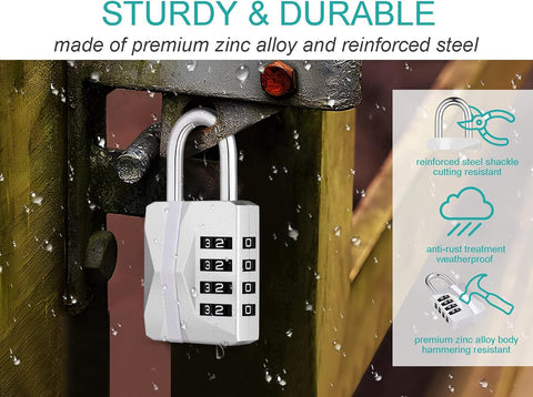 ZHEGE Locker Lock, 4 Digit Combination Lock Gym Lock & White Code (Silver)