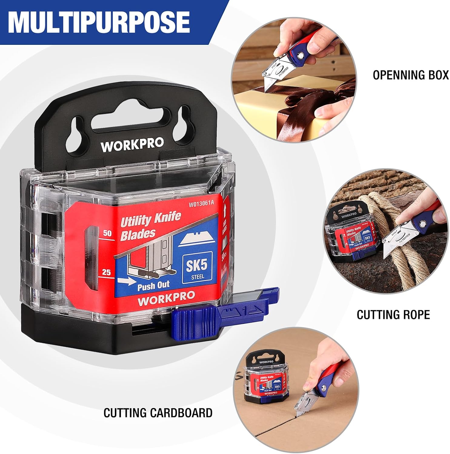 WORKPRO 50-Pack Utility Knife Blades with Dispenser