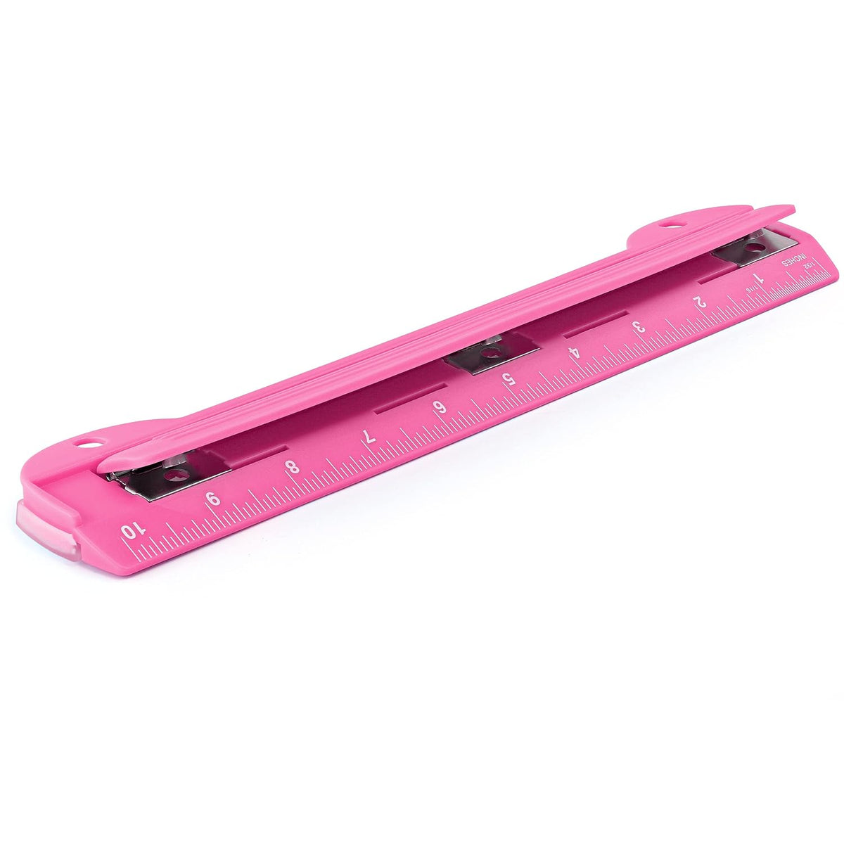 3 Hole Punch Pink, Portable Hole Puncher for 3 Ring Binder, 3 Sheets Capacity, Removable Chip Tray, 10” Ruler for School, Office, Also Available in Purple, Blue, Green, Red, Grey, 1 Pc-by Enday