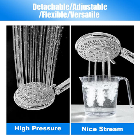 Detachable Handheld Shower Head with Hose - High pressure 5 Functions Showerheads Hand Held Shower Heads,Extra Long 4.7 ft. Stainless Steel Hose and Holder