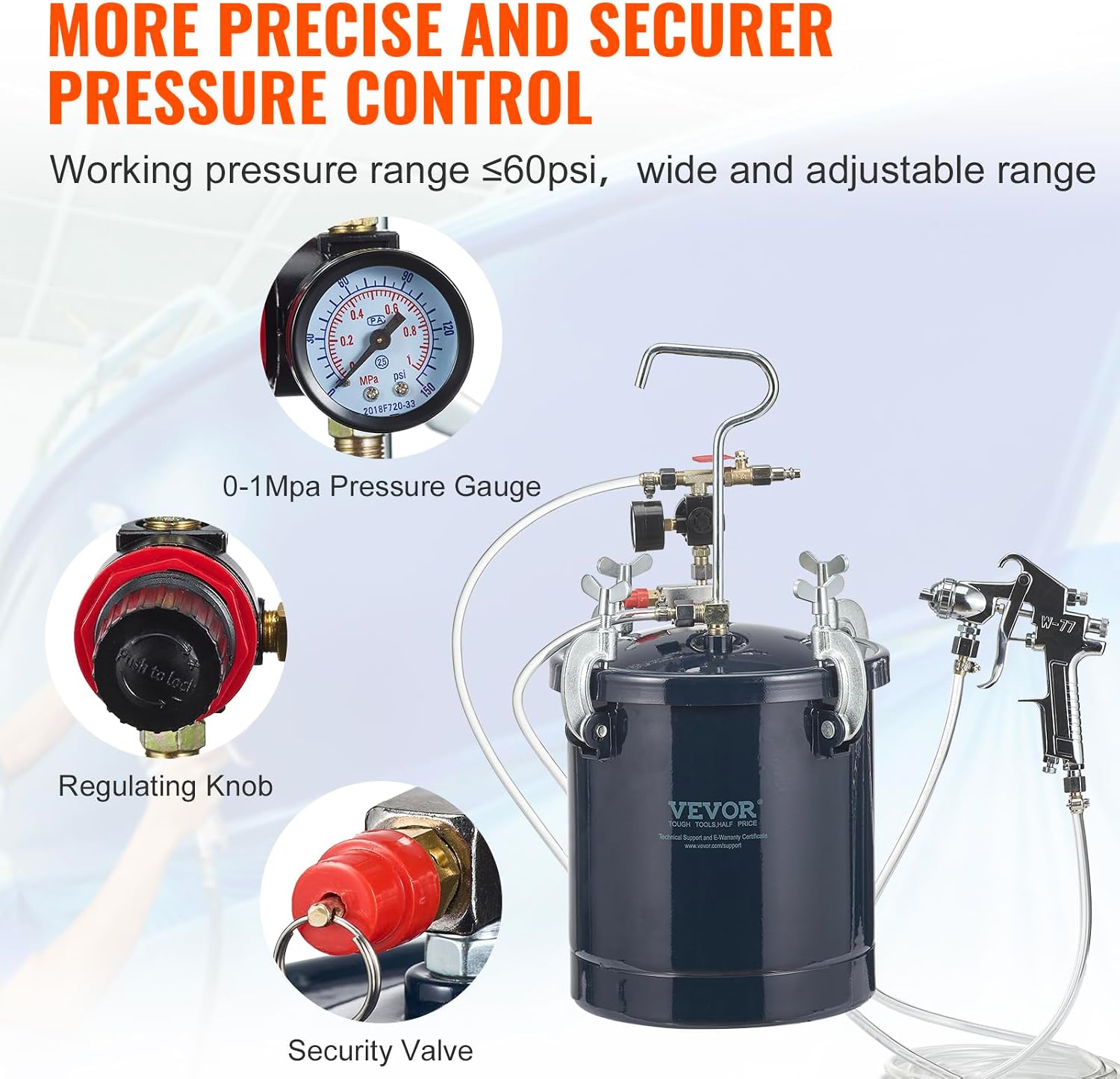 VEVOR Spray Paint Pressure Pot Tank, 10L/2.5gal Air Paint Pressure Pot, 1.5mm+4mm Two Nozzles Two Spray Paint Guns for Industry Home Decor Architecture Construction Automotive Painting, 60PSI Max