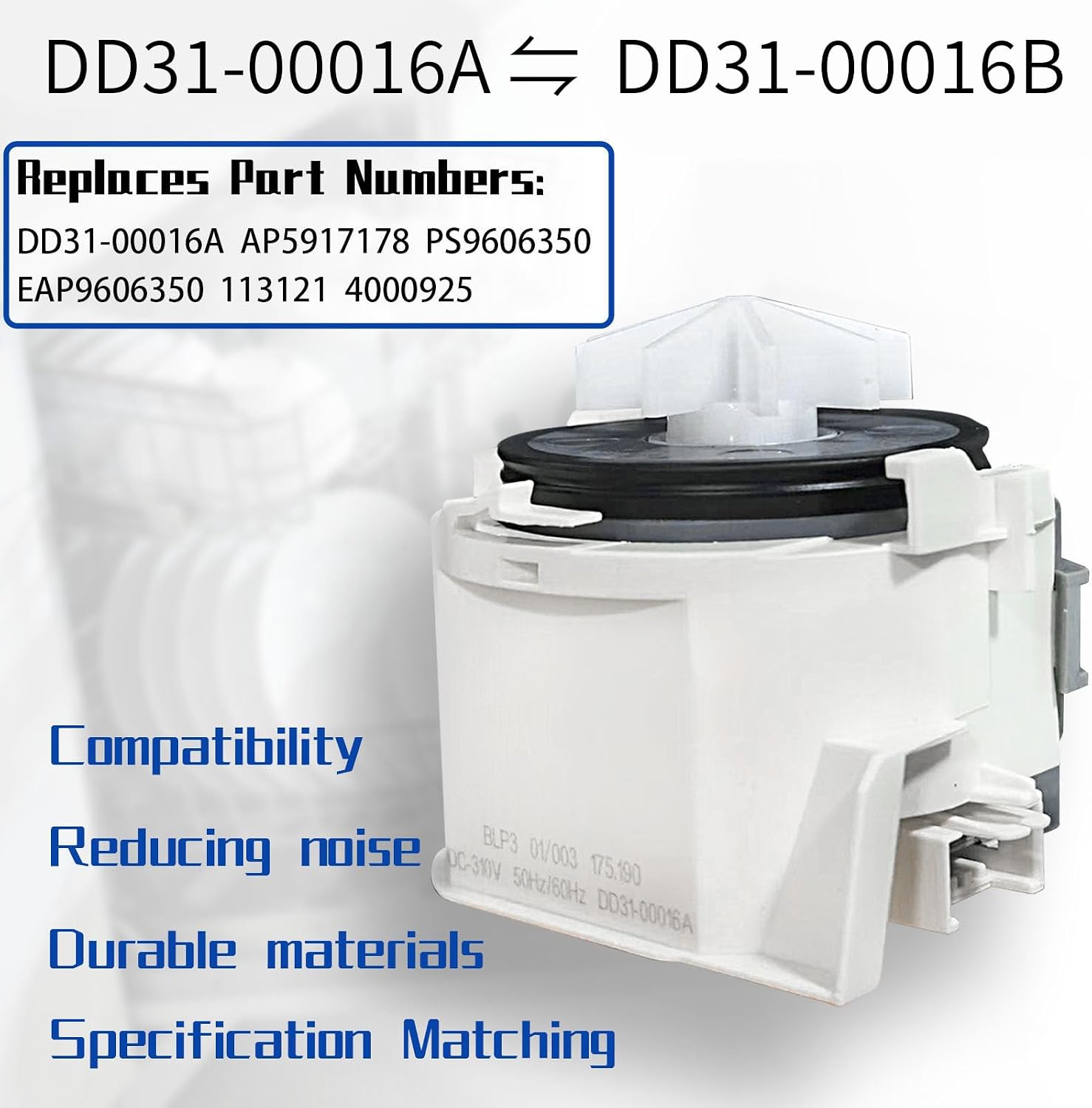 DD31-00016A Drainage Motor Compatible with Samsung Dishwashers