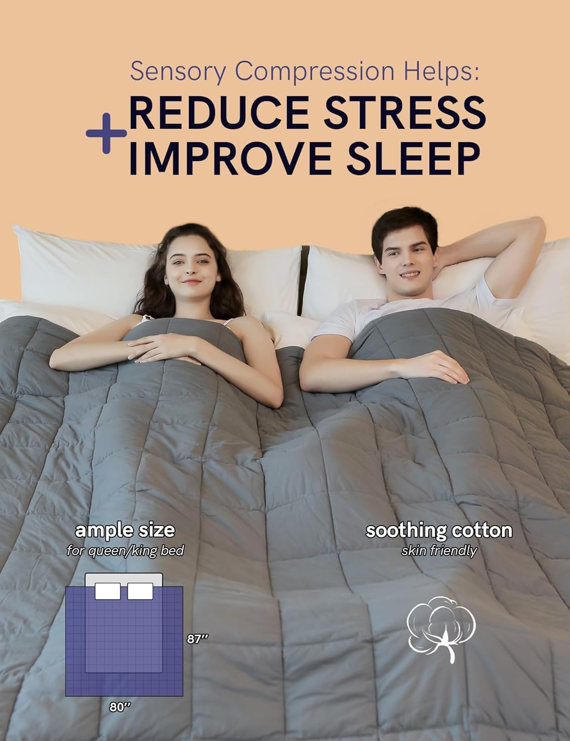 YnM Weighted Blanket,Heavy 100 Percent Oeko-Tex Certified Cotton Material(Dark Grey, 80''x87'' 30lbs), Two Persons(140~240lb) Sharing Use on Queen/King Bed | A Duvet Included