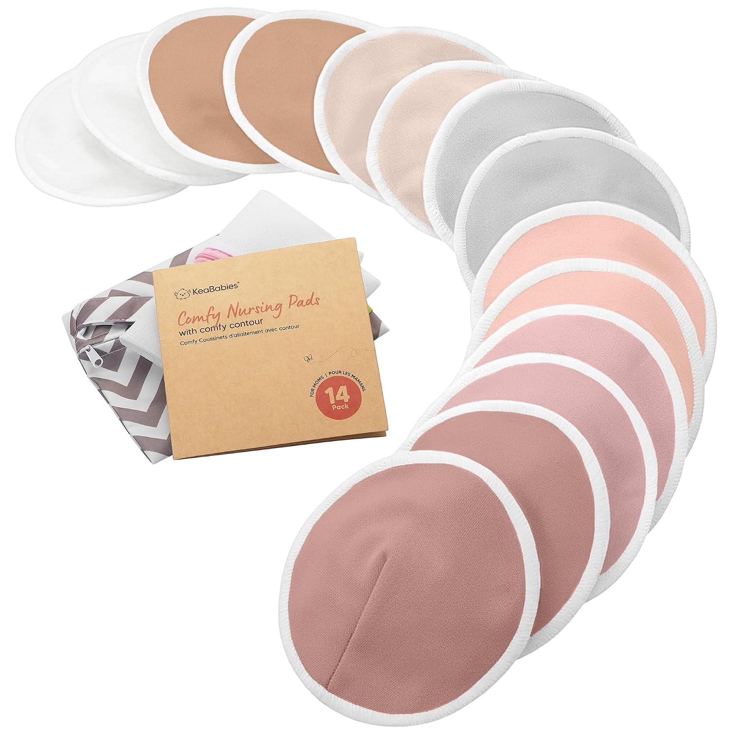 Organic Nursing Pads, 14 Washable Breast Pads,Wash Bag (Lovelle, L 5")