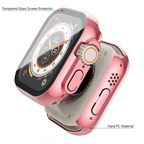 Misxi 2 Pack Hard PC Case with Tempered Glass Screen Protector Compatible with 49mm Apple Watch Ultra 2 / Ultra, Anti-Drop Scratch Resistant Lightweight Cover for iWatch, 1 Rose Pink + 1 Transparent