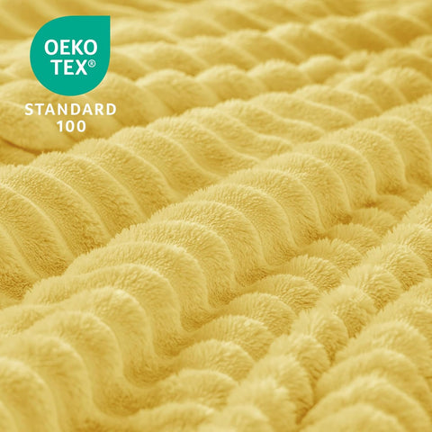 BEDELITE 3D Ribbed Light Yellow Fleece Twin Blanket for Couch, 60x80 Inch