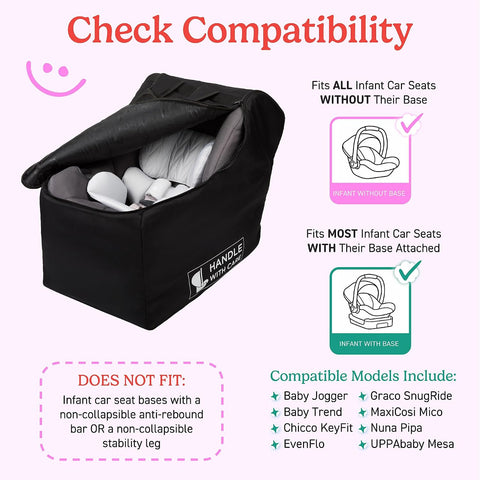 J.L. Childress Premier Padded Infant Car Seat Travel Bag - Backpack, 17” x 11.5” x 5” (43cm x29cm x12cm) (Pack of 4)