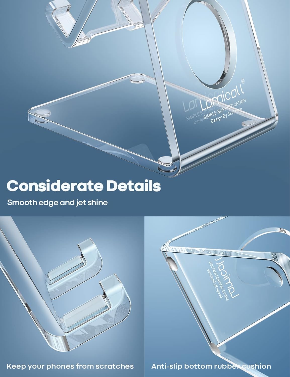 Lamicall Clear Acrylic Cell Phone Stand, Office Desk Decor Accessories