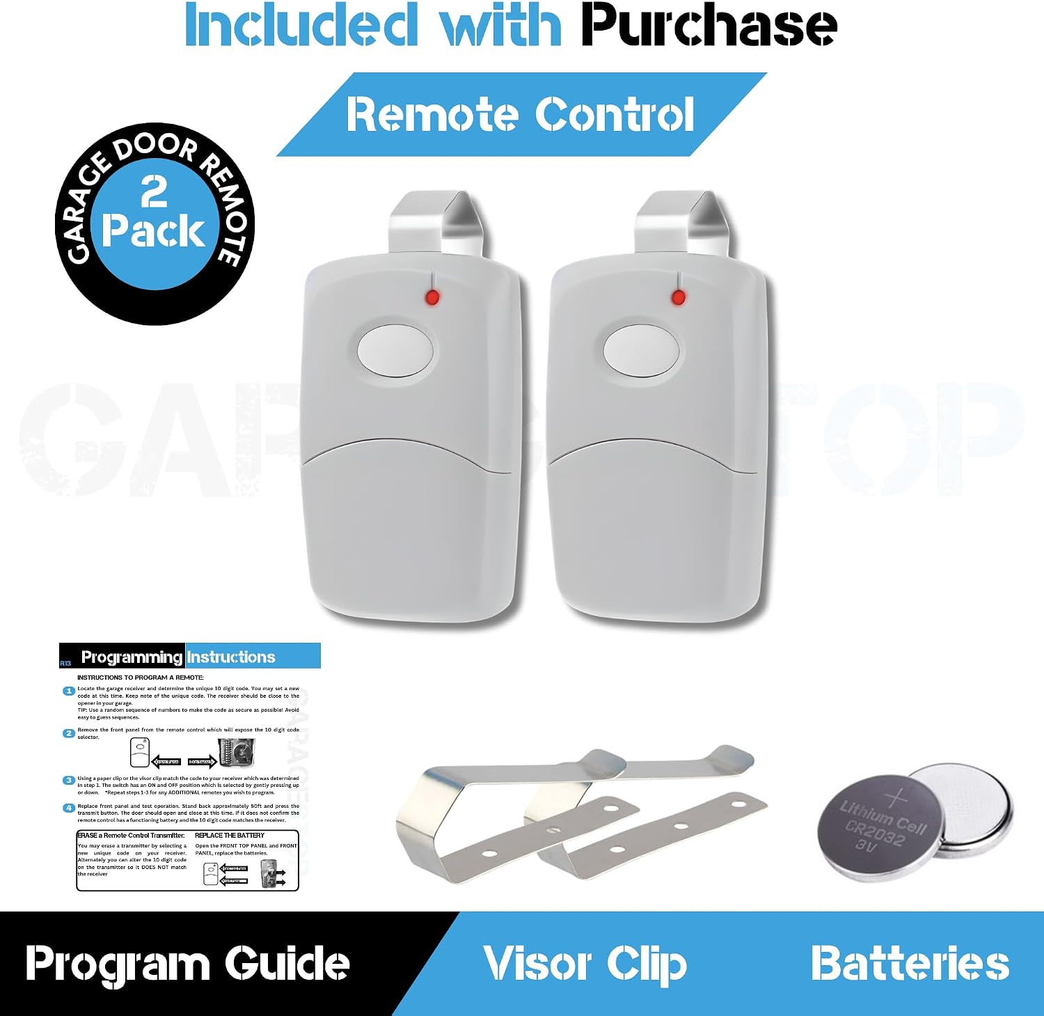 2X Gate Opener Remote for Multi-Code 308911, 300MHz, 10 Dip Switch