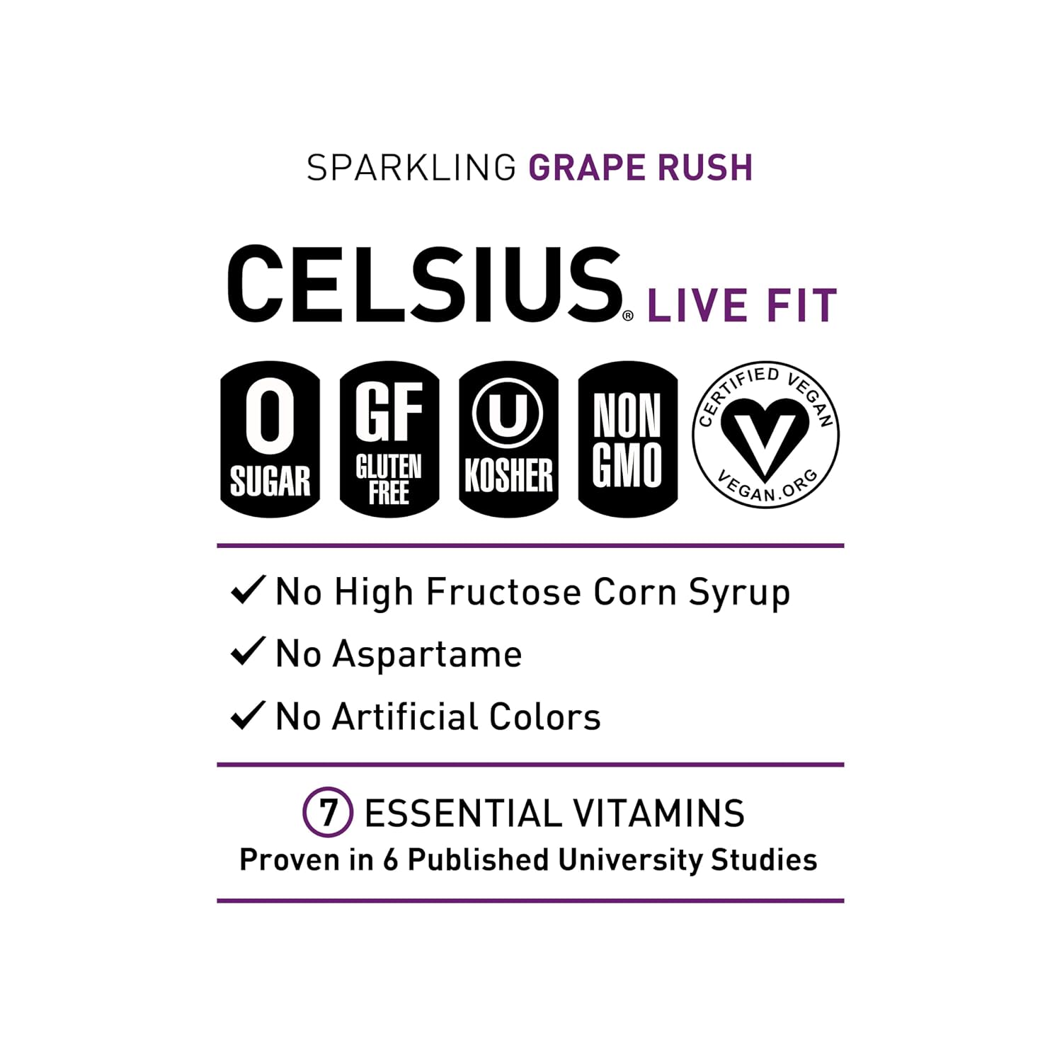 CELSIUS Sparkling Grape Rush, Sugar Free Energy Drink, 12 Fl Oz (Pack of 12)