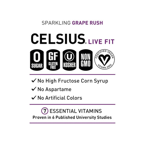 CELSIUS Sparkling Grape Rush, Sugar Free Energy Drink, 12 Fl Oz (Pack of 12)