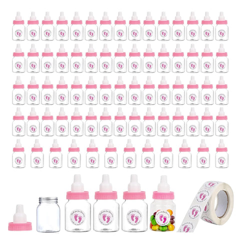 72 Mini Milk Bottles Favors - White Plastic Bottles for Baby Boy Shower Party Games & Decorations