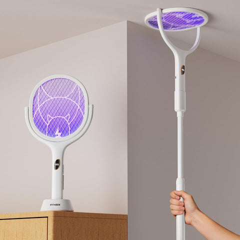 Nymrix Electric Fly Swatter Racket with Rotating Head & Telescopic Handle
