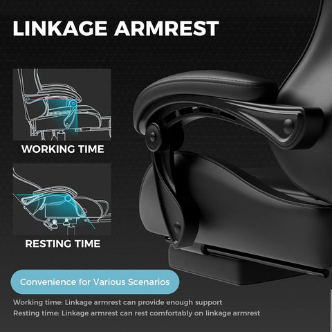GTPLAYER Gaming Chair, Computer Chair with Footrest and Lumbar Support, Height Adjustable Game Chair with 360°-Swivel Seat and Headrest and for Office or Gaming (Faux Leather, Black)