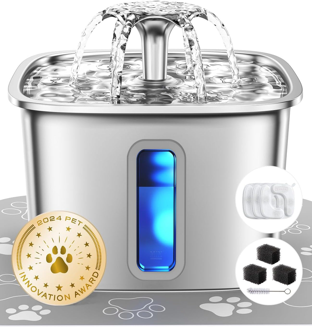 Veken Innovation Award Winner Stainless Steel Cat Water Fountain, 108oz
