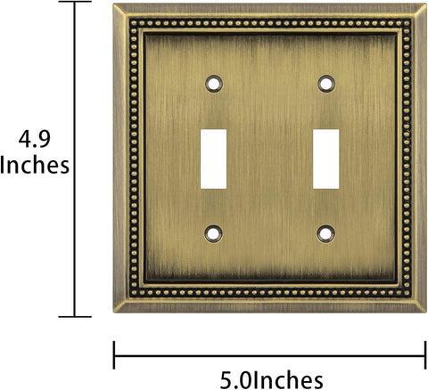 Henne Bery Sunken Pearls Heavy Duty Decorative Wall Plate Switch Plate Outlet Cover (Double Toggle, Antique Brass)