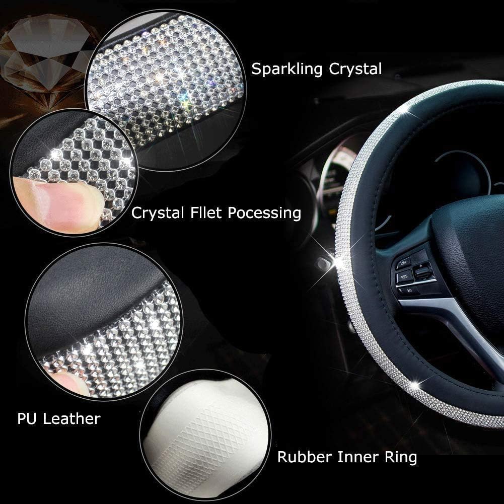 New Diamond Leather Steering Wheel Cover with Bling Crystal Rhinestones