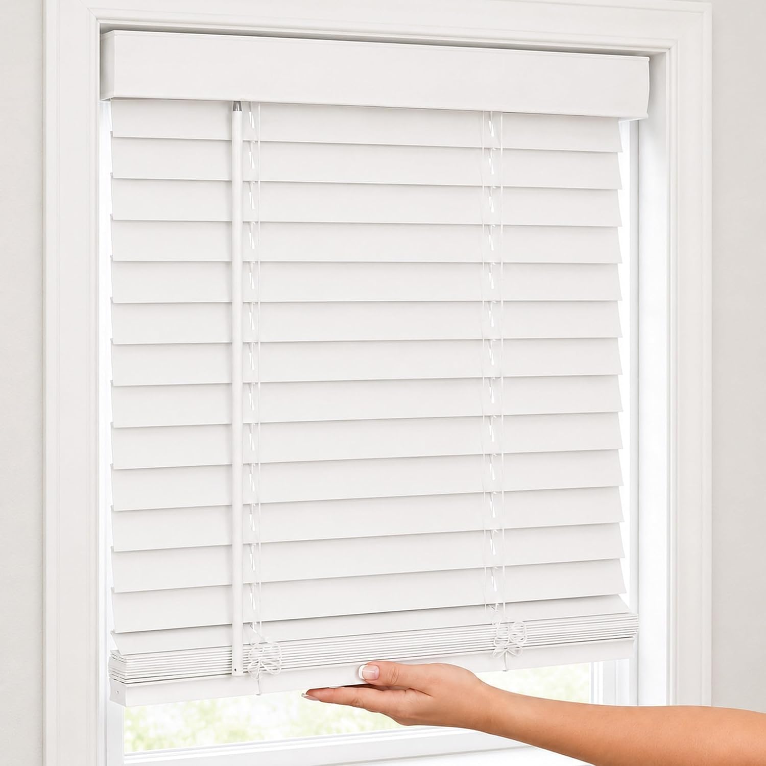 CHICOLOGY 2" Cordless Faux Wood Blinds, Room Darkening Smooth PVC Window Blinds, Cordless Lift, Light Control and Privacy, Inside/Outside Mount, Moisture Resistant, Basic White, 24" W x 72" H
