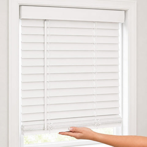 CHICOLOGY 2" Cordless Faux Wood Blinds, Room Darkening Smooth PVC Window Blinds, Cordless Lift, Light Control and Privacy, Inside/Outside Mount, Moisture Resistant, Basic White, 24" W x 72" H