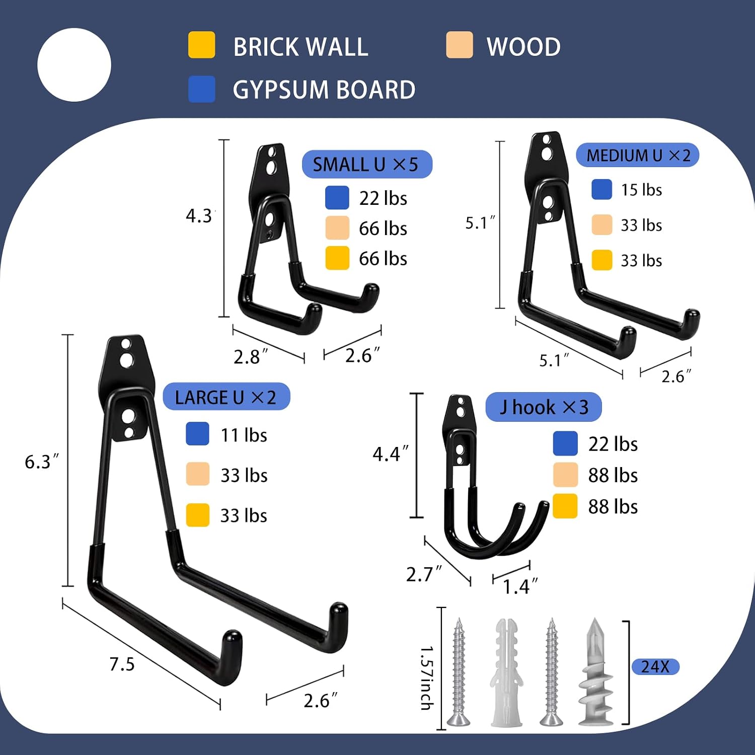 KOFANI Garage Hooks Heavy Duty 12 Pack Anti-Slip Wall Storage Hooks