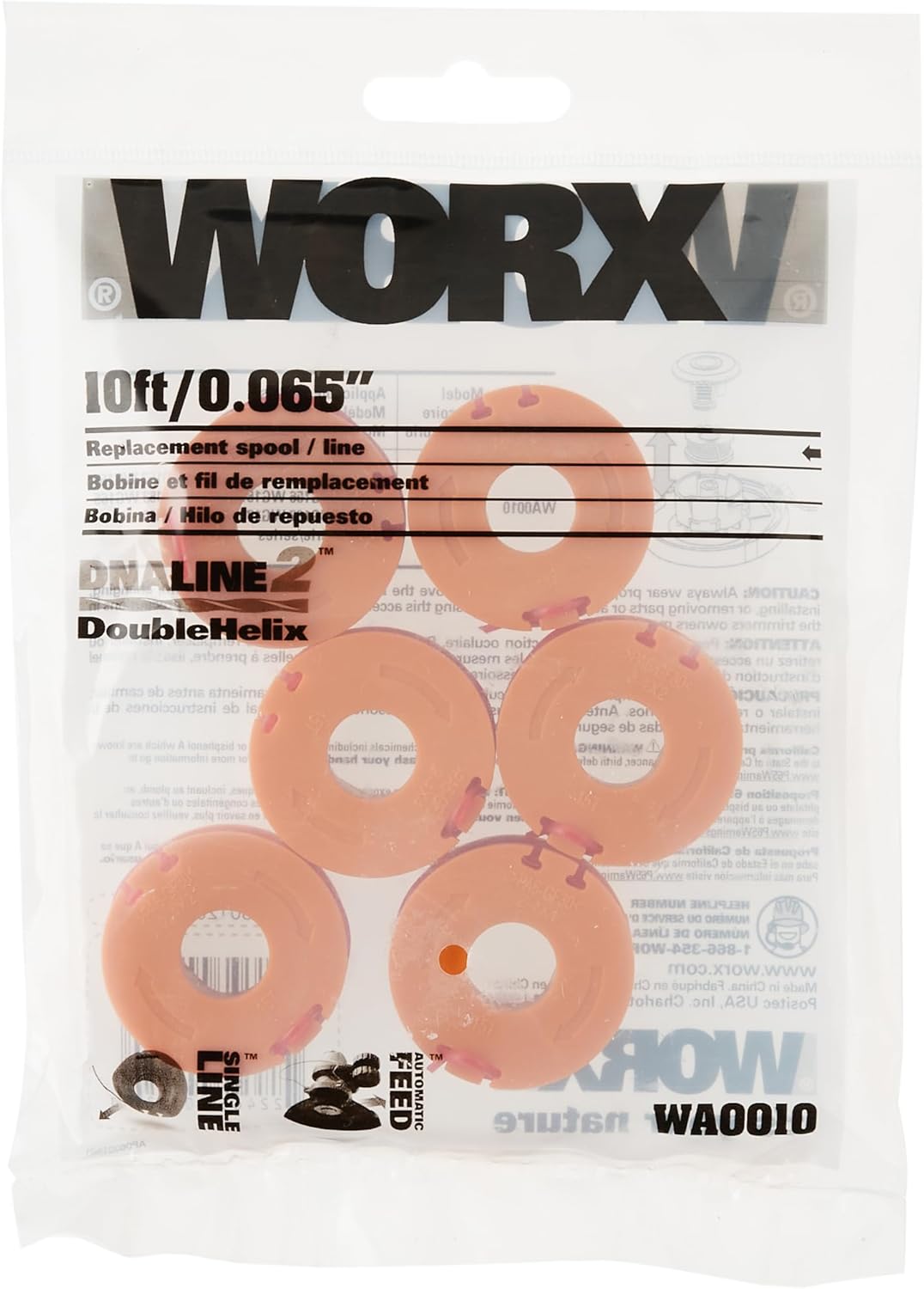 WORX Replacement Spool & Line for String Trimmers, 6 Pack, WA0010