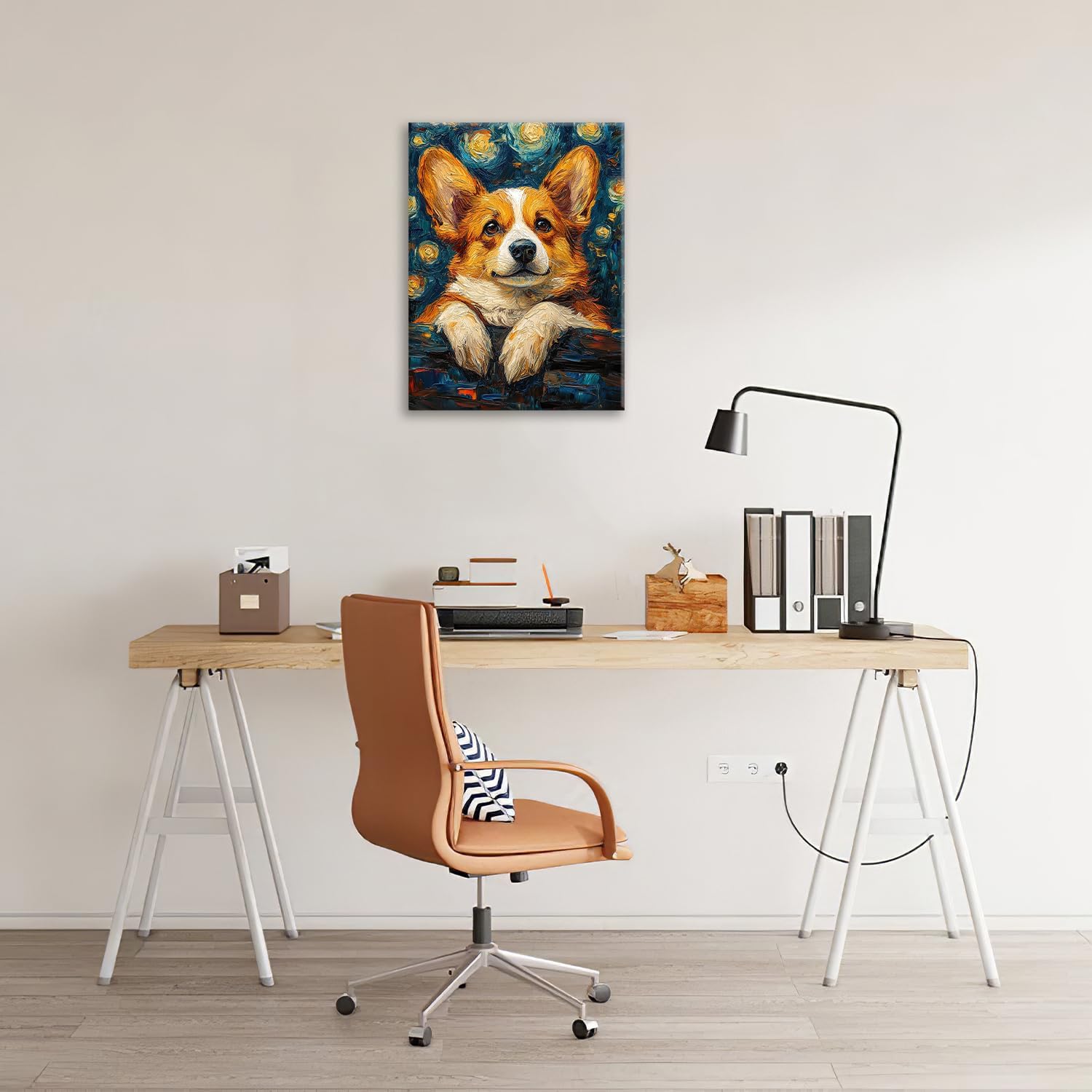 Corgi Starry Night Canvas Wall Art Animal Pictures for Kitchen Living Room Bedroom Bathroom Office,Corgi Abstract Print Dog Painting Home Modern Art Work Framed Wall Art Decor 16" x 12"