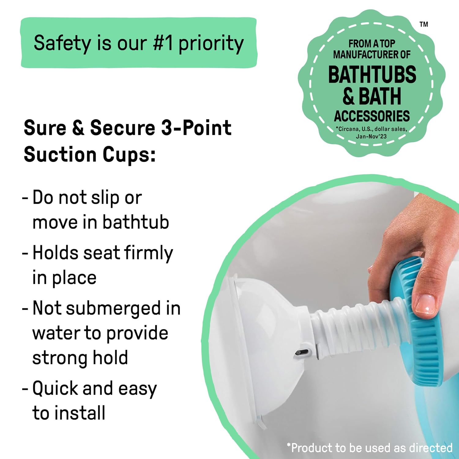 Ingenuity My Bath Seat for Sit-Up Baby Bathing, Sure & Secure Suction Cups, ASTM Safety Tested & Approved, Backrest for Assisted Sitting, Easy Setup & Storage, Aqua
