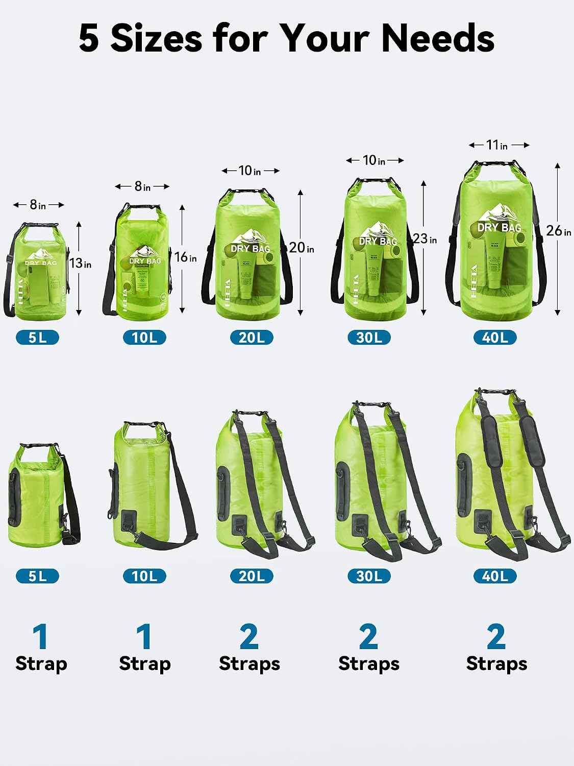 HEETA Dry Bag Waterproof Backpack with Phone Case 5L/10L/20L/30L/40L