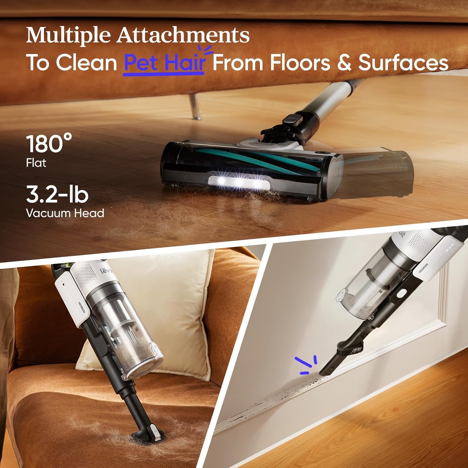 Levoit Cordless Vacuum Cleaner, Anti-Tangle for Pet Hair, Up to 50 Minutes