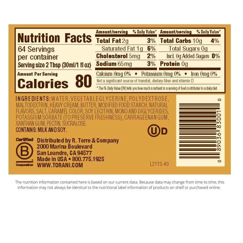 Torani Sugar Free Caramel Sauce, 64 Fl Oz 1.89 L