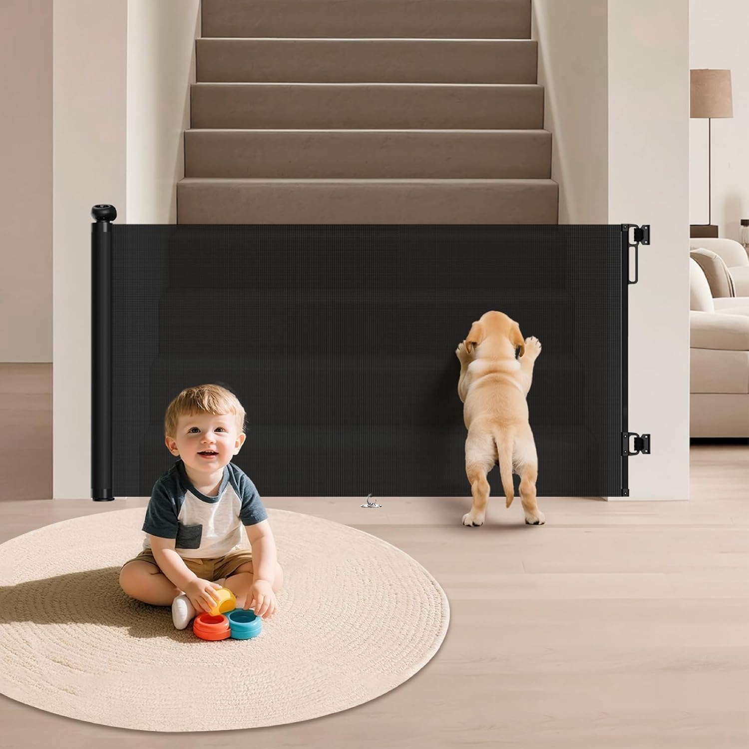 Extra Wide Retractable Baby Gate 34" Tall Fits Up to 71" Wide Black