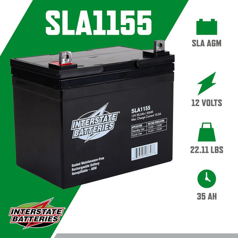 Interstate Batteries SLA Battery 12V 35Ah AGM VRLA (Flag Terminal) SLA1155