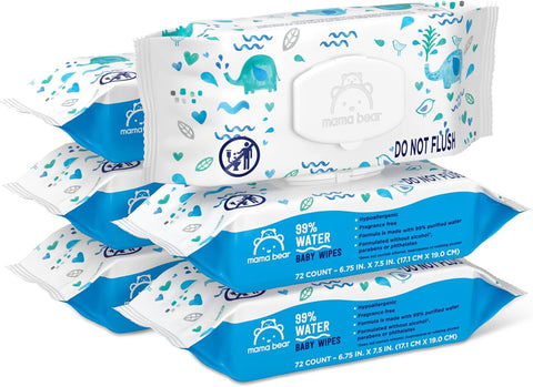 Amazon Brand - Mama Bear 99% Water Baby Wipes, Hypoallergenic, Formulated without Fragrance, Full Pallet, 51840 Count (720 Packs of 72)