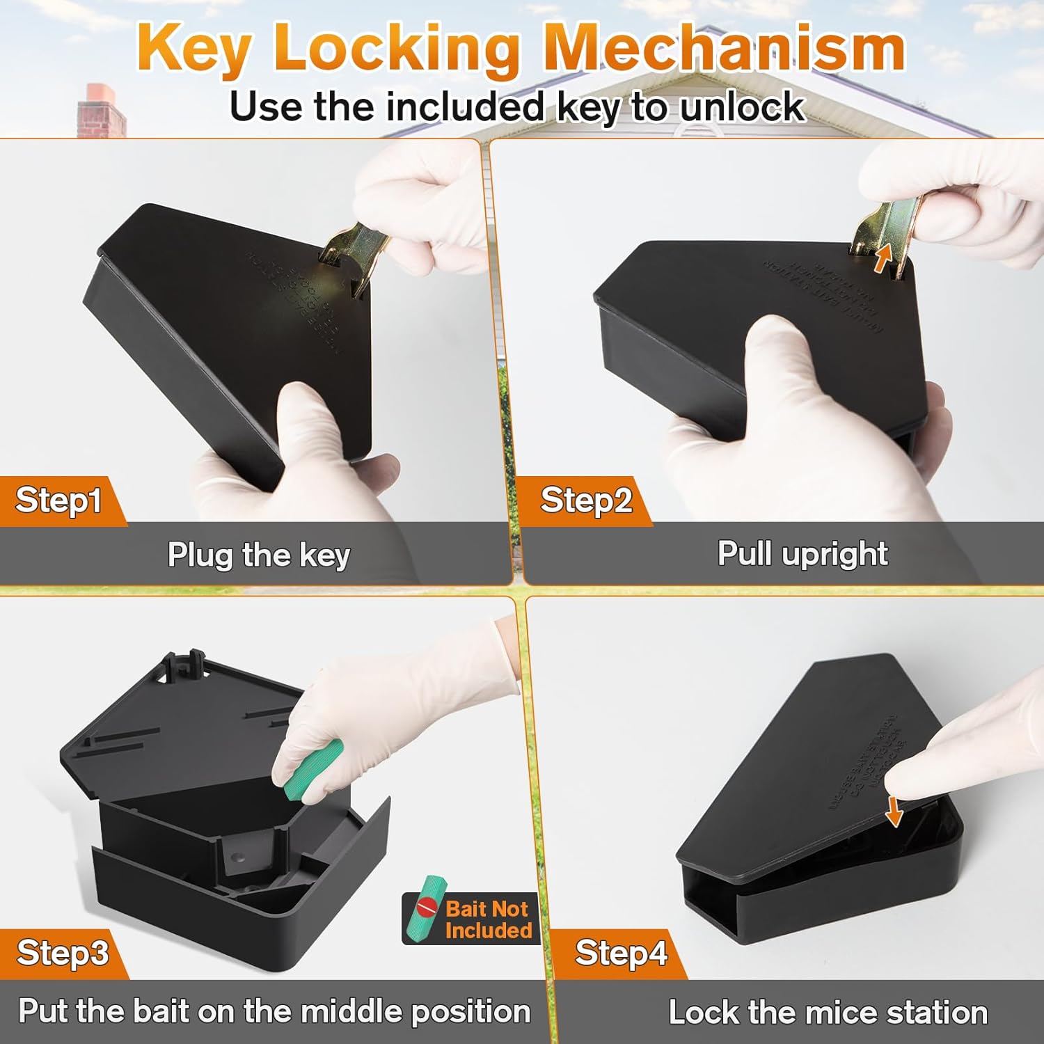 Anblak Mouse Station with Keys Black 12 Pack, Key Required Mouse Stations, Mice Stations, Keeps Children and Pets Safe Indoor & Outdoor