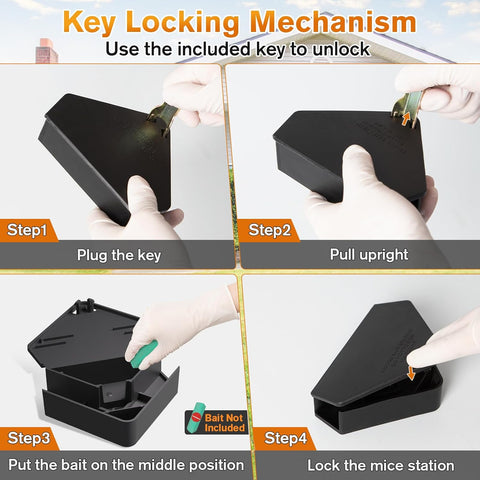 Anblak Mouse Station with Keys Black 12 Pack, Key Required Mouse Stations, Mice Stations, Keeps Children and Pets Safe Indoor & Outdoor